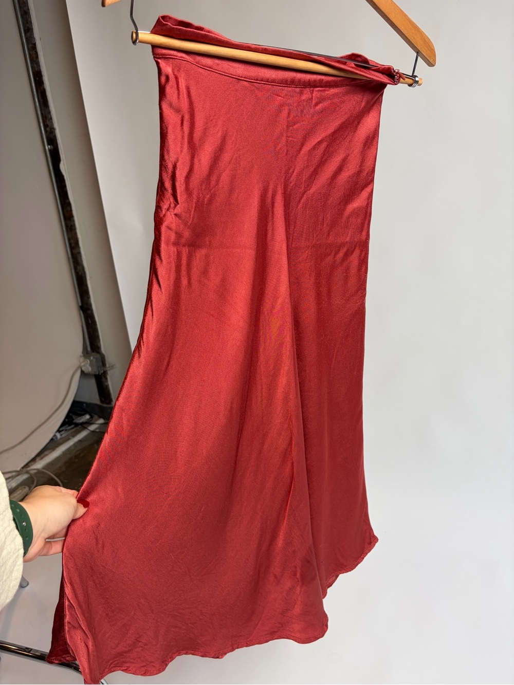 Rust Red Satin Bias Midi Skirt